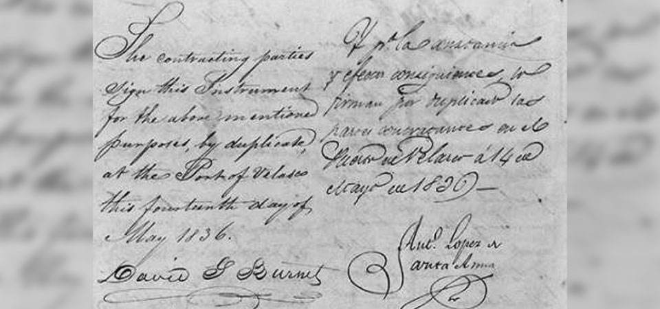 En este momento estás viendo Antonio López de Santa Anna firma el Tratado de Velasco.